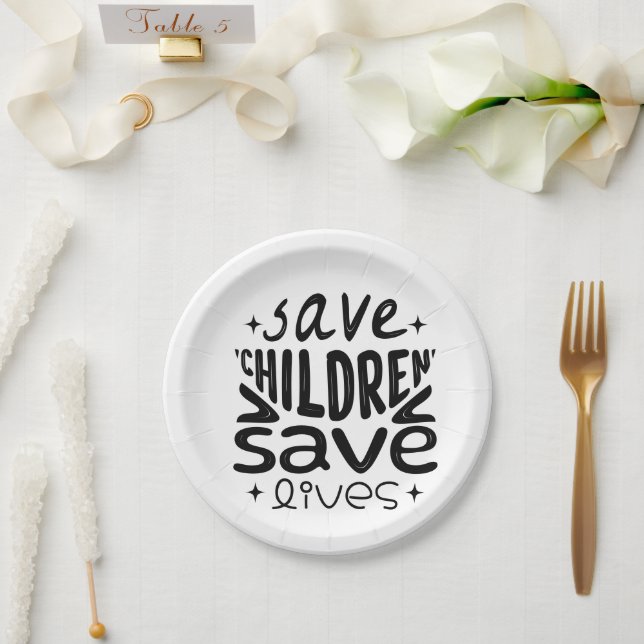 Plato De Papel Salven niños, salven vidas (Boda)