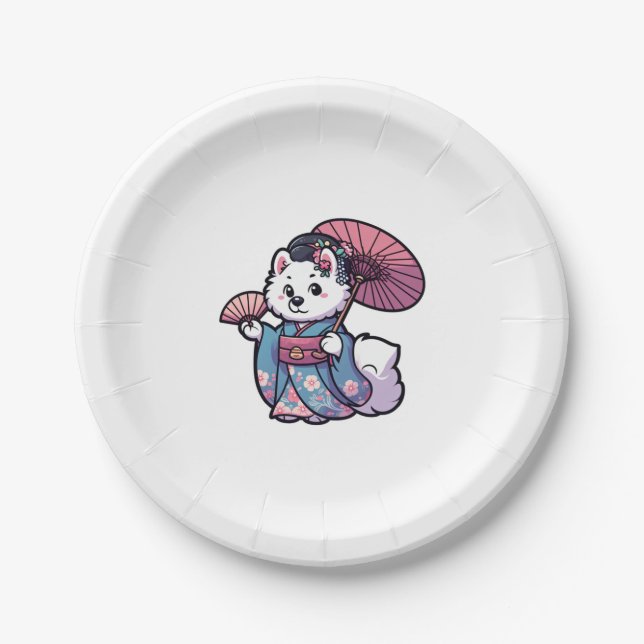 Plato De Papel Samoyed Dog Kimono (Anverso)