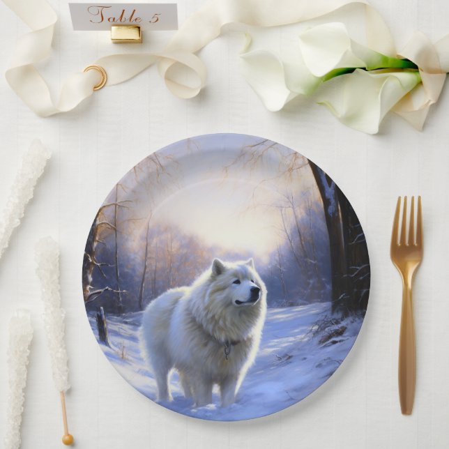 Plato De Papel Samoyed Let It Snow Navidades (Boda)