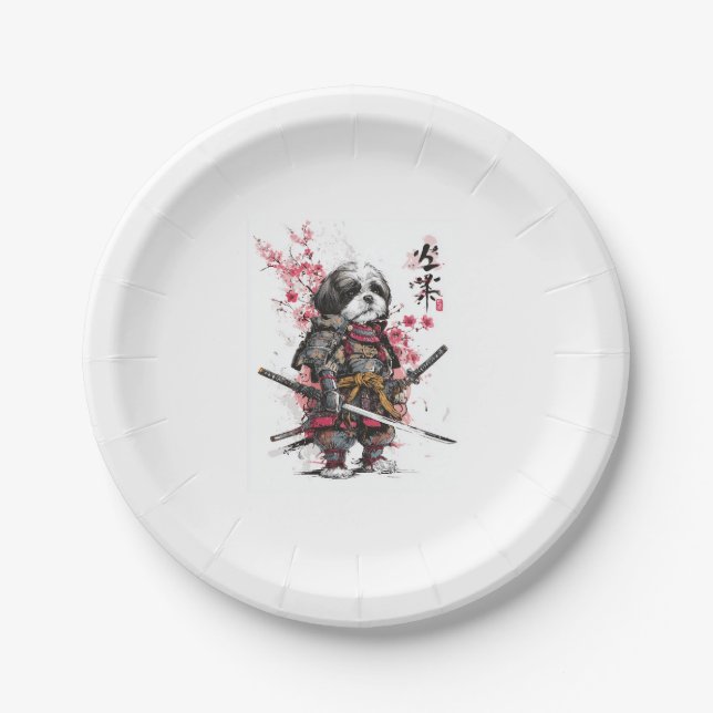 Plato De Papel Samurai Shih Tzu � perro guerrero épico (Anverso)