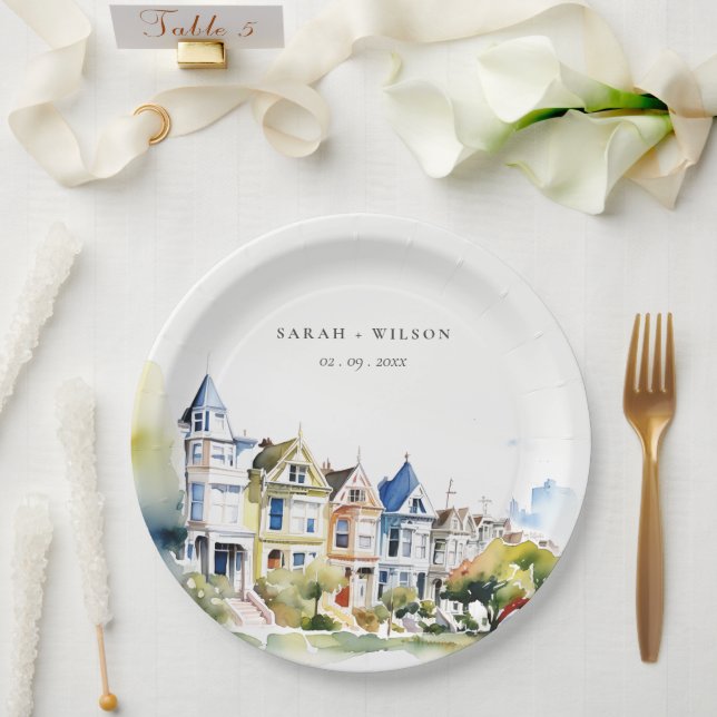 Plato De Papel San Francisco Painted Ladies Landscape Wedding (Boda)