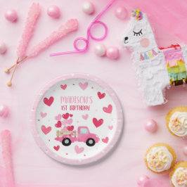 Plato De Papel San Valentín amor color rosa primer cumpleaños dec