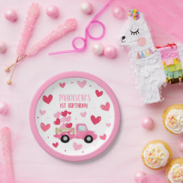 Plato De Papel San Valentín amor color rosa primer cumpleaños dec
