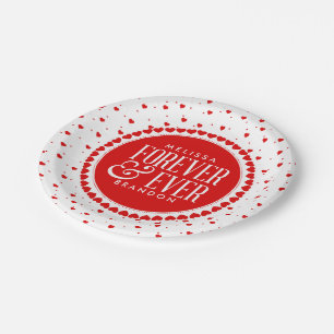 Plato De Papel San Valentín Corazones Rojos Círculo Por Siempre