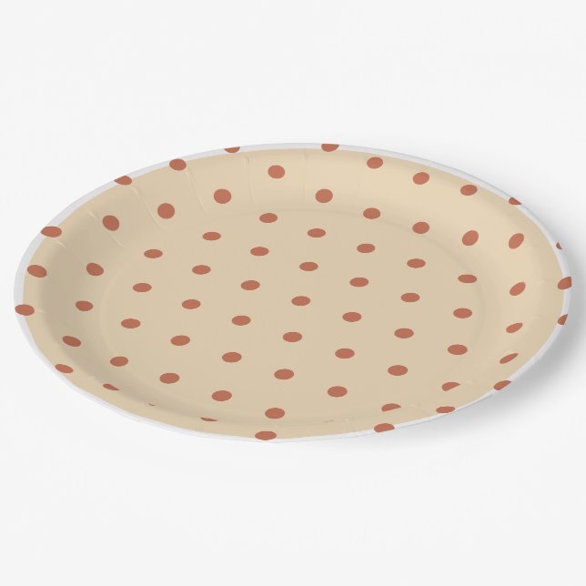 Plato De Papel Sand Terra Cotta Polka Dots White Trim (Angular)