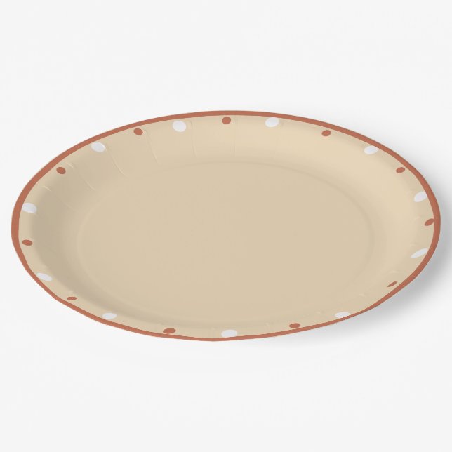 Plato De Papel Sand Terra Cotta White Polka Dots (Angular)