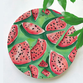 Plato De Papel Sandía Adorable Frutas Rojas Y Verdes Acuarela