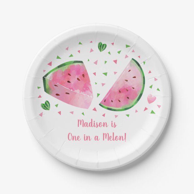 Plato De Papel sandía uno en cumpleaños de melón (Anverso)