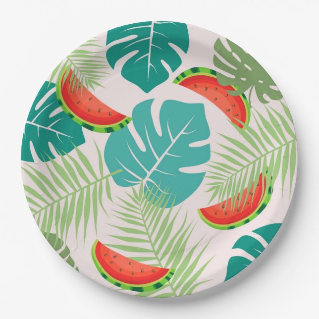 Plato De Papel sandías y hojas tropicales (Anverso)