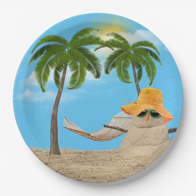 Plato De Papel Sandman Tropical Con Papel De Hamaca (Anverso)