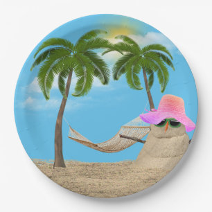 Plato De Papel Sandman Tropical Con Papel De Hamaca