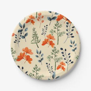 Plato De Papel Sangre de la rama verde floral del Naranja Botánic