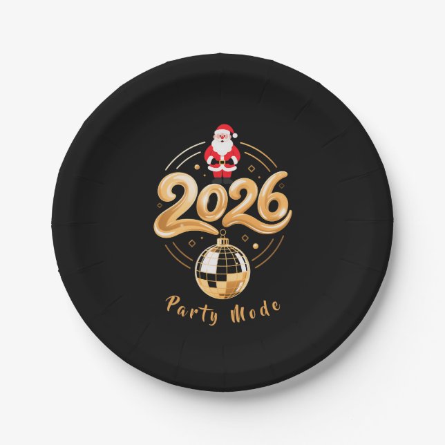 Plato De Papel Santa 2026 Party Mode Gold Disco Christmas (Anverso)