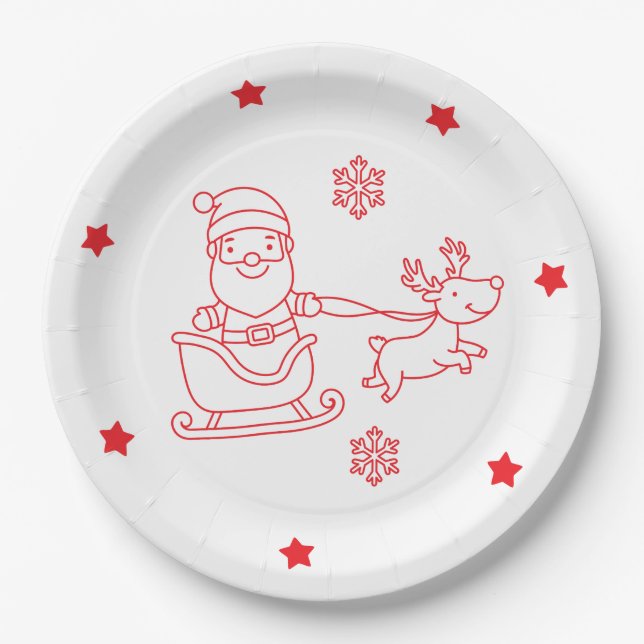 Plato De Papel santa and reindeer christmas (Anverso)
