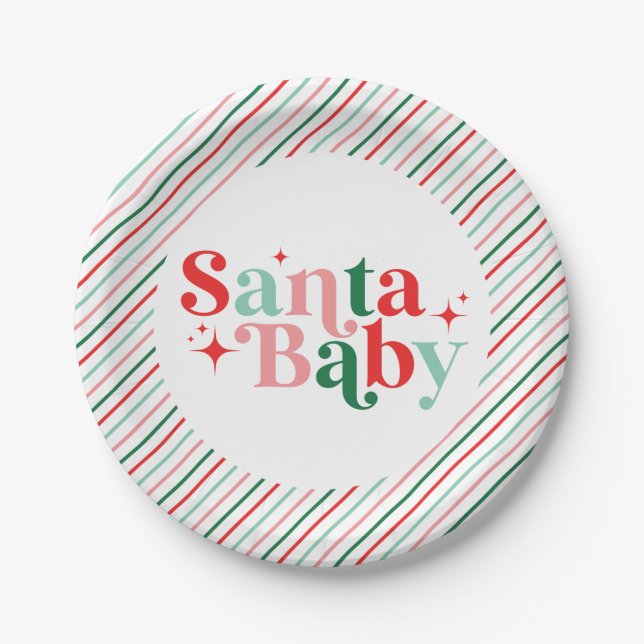 Plato De Papel Santa Baby baby shower de Navidad (Anverso)