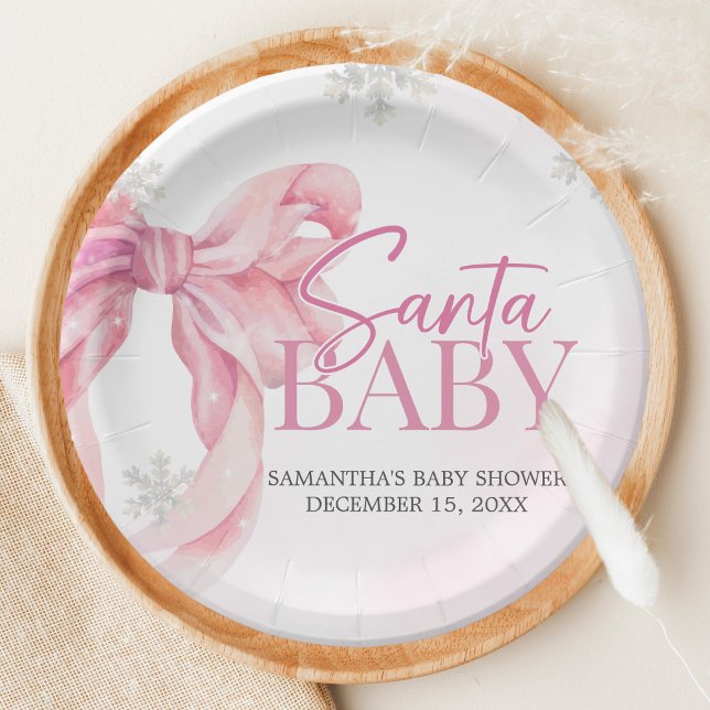 Plato De Papel Santa Baby Christmas Baby Shower (Pink Coquette Winter Baby Shower Paper Plate)