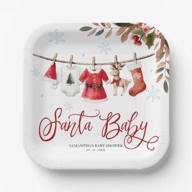 Plato De Papel Santa Baby Christmas Girl Baby Shower (Anverso)