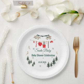 Plato De Papel Santa Baby Christmas Theme Baby Shower