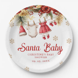 Plato De Papel Santa Baby Holiday Winter Christmas Baby Shower