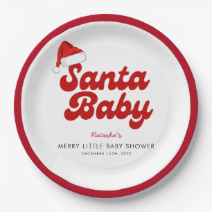 Plato De Papel Santa Baby Merry Little Navidad Baby Shower