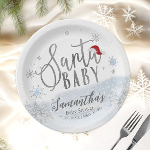 Plato De Papel Santa Baby Navidad Invierno Baby Shower