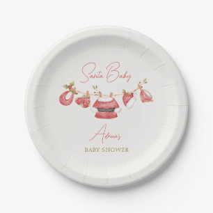 Plato De Papel Santa Baby Red Clothes Winter Boy Baby Shower