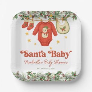 Plato De Papel Santa Baby Ropa de Navidad en la Cuerda de Tender