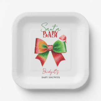 Plato De Papel Santa Baby shower bow and Santa hat Christmas