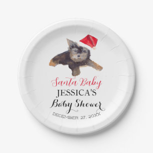 Plato De Papel Santa Baby Shower Red Cute simple Gracias