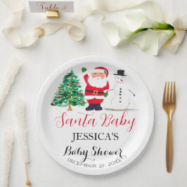 Plato De Papel Santa Baby Shower Red Cute simple Gracias