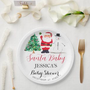 Plato De Papel Santa Baby Shower Red Cute simple Gracias