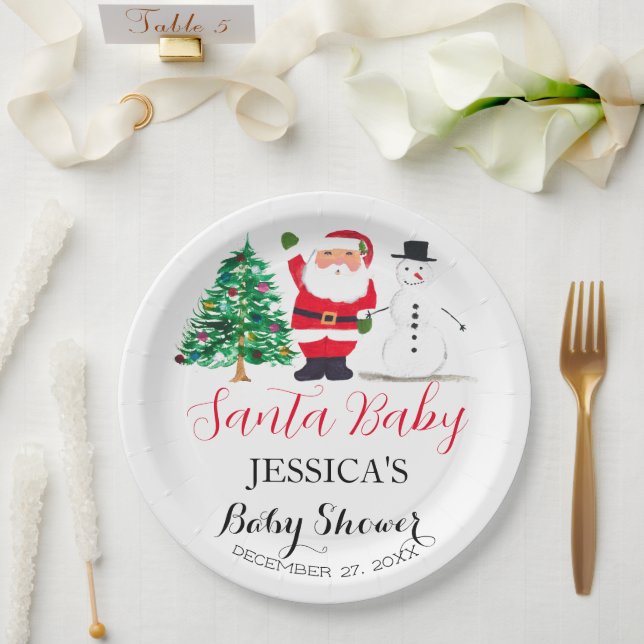 Plato De Papel Santa Baby Shower Red Cute simple Gracias (Boda)