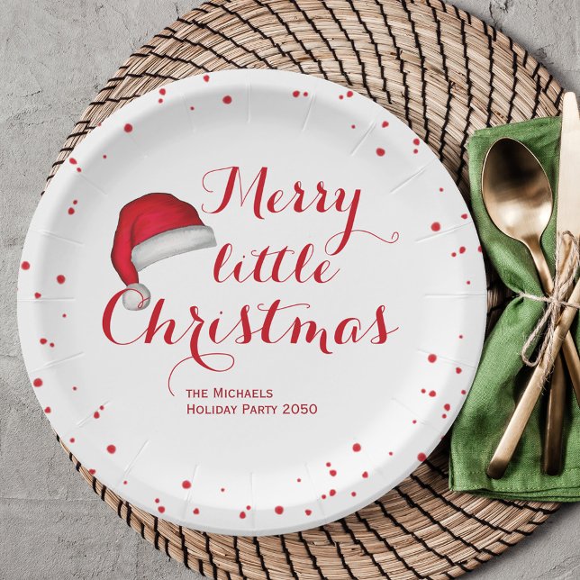 Plato De Papel Santa Bebé Red Simple Navidades Tradicionales (Whimsical Merry little Christmas custom paper plate. )