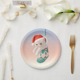 Plato De Papel Santa Cat: Bao Bao in Christmas Stocking Art