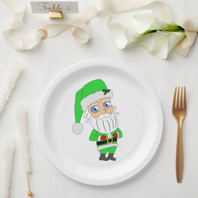 Plato De Papel Santa Chibi traje verde (Boda)