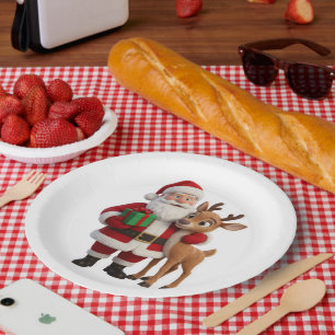 Plato De Papel Santa Claus and Rudolph Cartoon