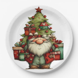 Plato De Papel Santa Claus Caprichoso Con Árbol