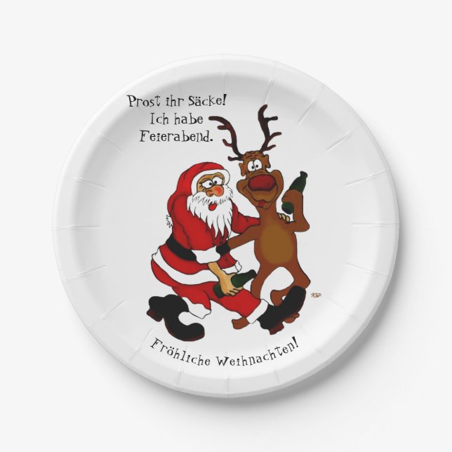 Plato De Papel Santa Claus con alce - Navidades felices (Anverso)