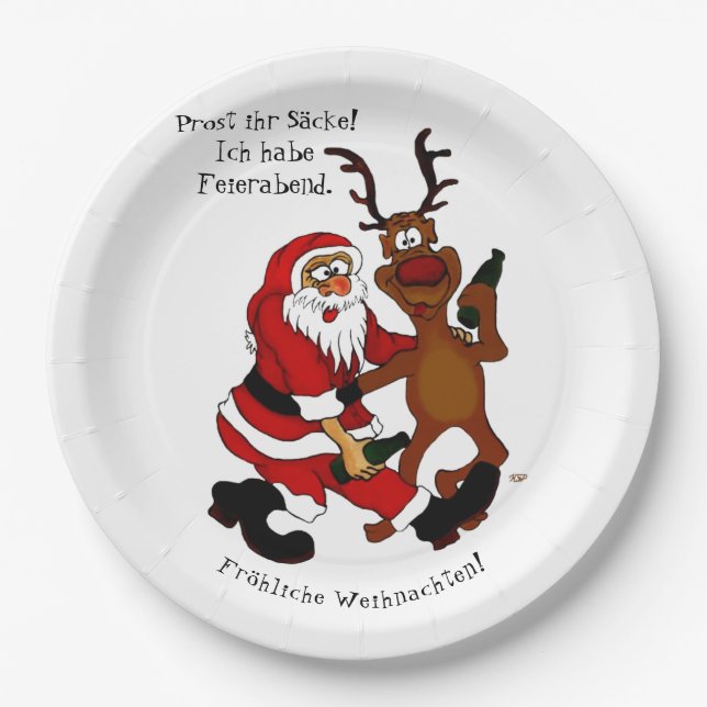 Plato De Papel Santa Claus con alce - Navidades felices (Anverso)