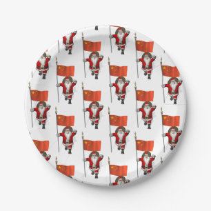 Plato De Papel Santa Claus Con Bandera De China