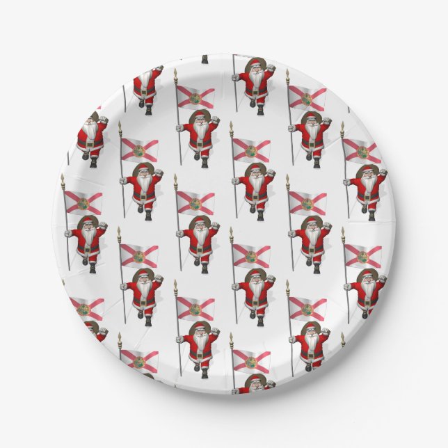 Plato De Papel Santa Claus Con Bandera De Florida (Anverso)