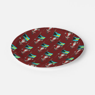 Plato De Papel Santa Claus Con Bandera De Las Bahamas