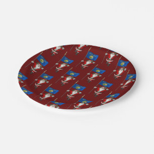 Plato De Papel Santa Claus Con Bandera De Montana