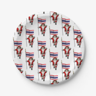 Plato De Papel Santa Claus Con Bandera De Tailandia