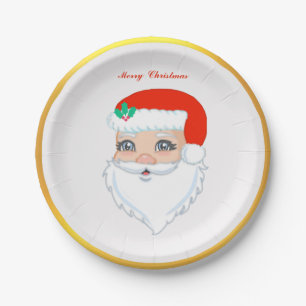 Plato De Papel Santa Claus de Navidad y marco dorado