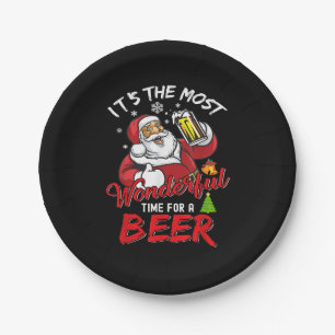 Plato De Papel Santa Claus divertido de Navidad bebiendo cerveza