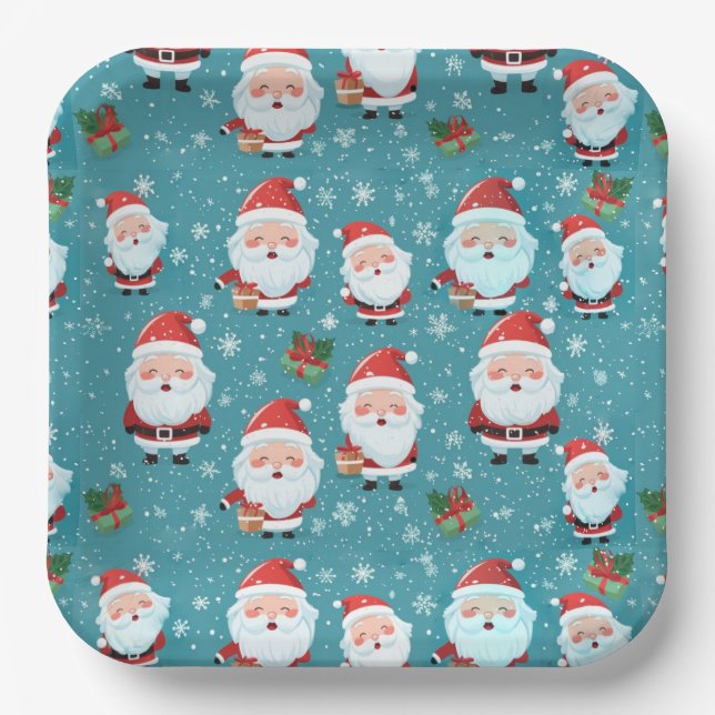 Plato De Papel Santa Claus En Los Copos De Nieve (Anverso)