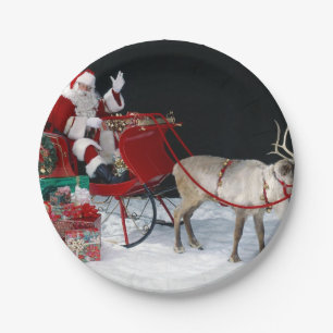 Plato De Papel Santa Claus en trineo con regalos
