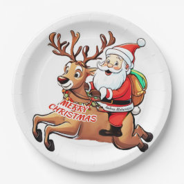 Plato De Papel Santa Claus Feliz Navidad