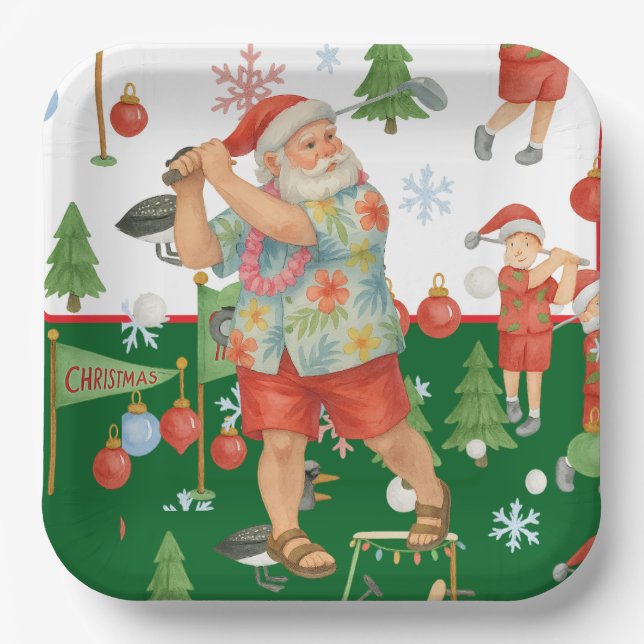 Plato De Papel Santa Claus golfista jugando golf en Minnesota en  (Anverso)